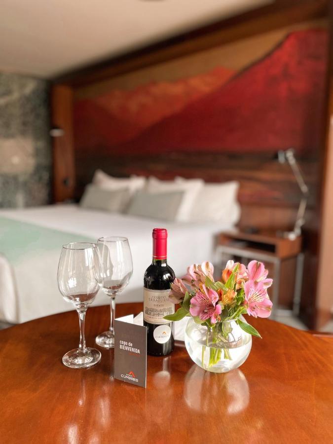 Hotel Cumbres Lastarria Santiago Exterior photo A bottle of wine and two wine glasses